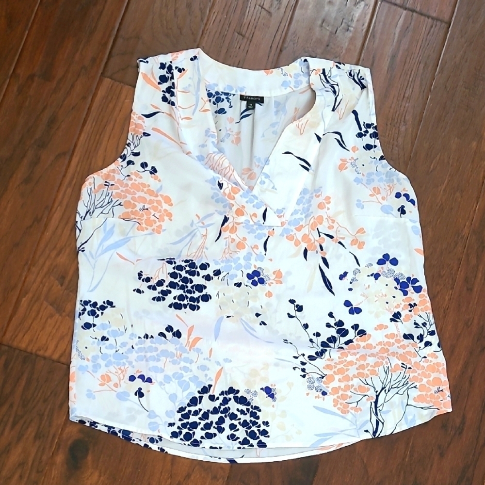 Talbots Floral V-Neck Sleeveless Blouse Size 14